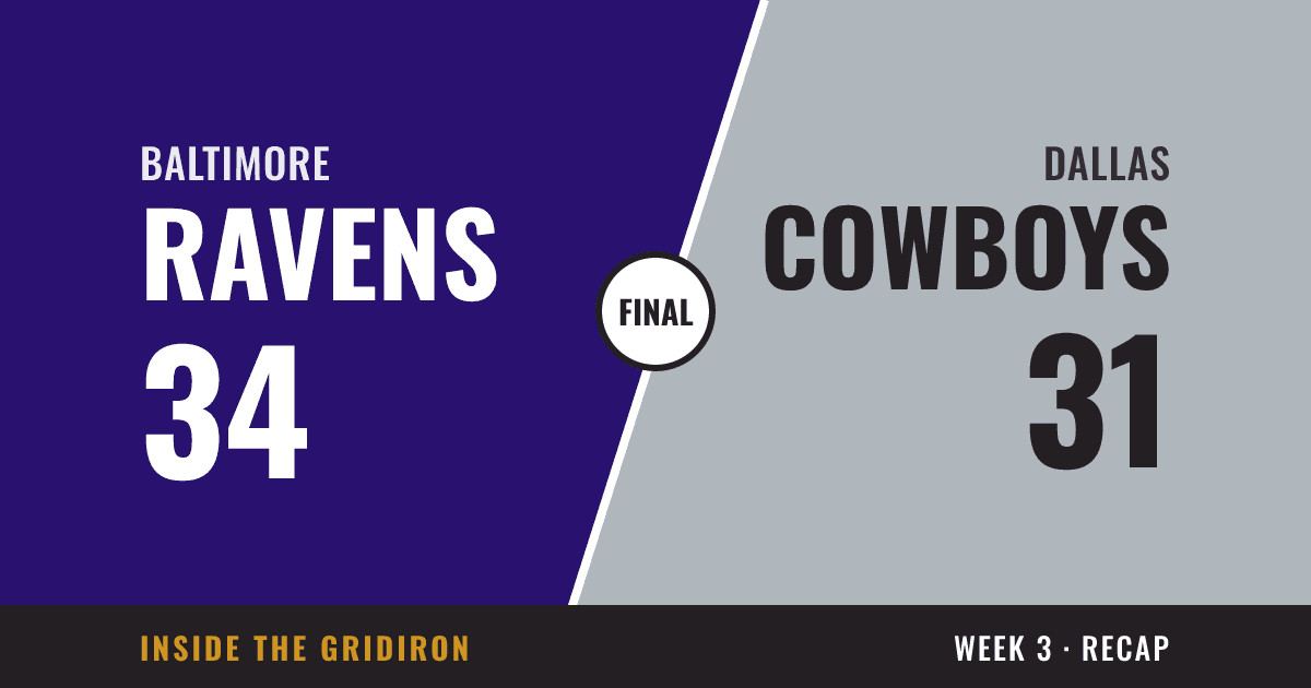 Week 3 final: Baltimore Ravens 34, Dallas Cowboys 31