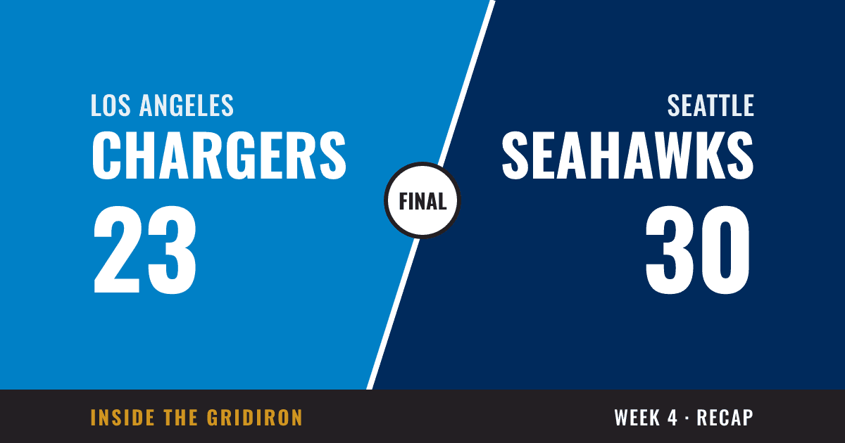 Week 4 final: Los Angeles Chargers 23, Seattle Seahawks 30