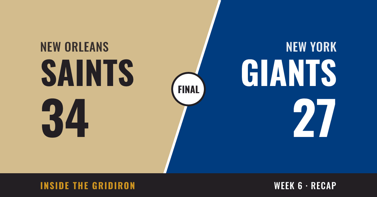 Week 6 final: New Orleans Saints 34, New York Giants 27