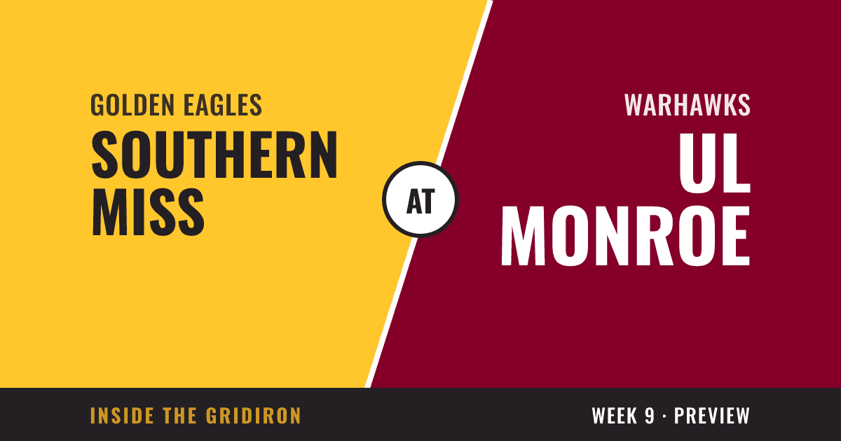 Week 9 preview: Southern Miss Golden Eagles at UL Monroe Warhawks